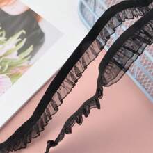 2m X 2cm黑色絲質無痕波浪花邊絲帶,可製作頭帶/禮品包裝/diy花卉裝飾 - 黑色 - 查看 6