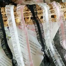 2m X 2cm黑色絲質無痕波浪花邊絲帶,可製作頭帶/禮品包裝/diy花卉裝飾 - 黑色 - 查看 4