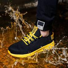 男士鋼頭工作安全鞋,防刺防滑工鞋,輕量透氣工業建築運動鞋 - 黑色 - 查看 2