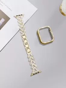 Huastonband 2件組金色女款相容錶帶與保護殼，適用 Ultra 2/1/S10/S11/SE/9/8/7/6/5/3/4/2/1 系列，尺寸 38mm/40mm/41mm/42mm/44mm/45mm/49mm，時尚奢華 V 型金屬可調節亮面錶帶，搭配鏤空水鑽玫瑰金亮面防震保護殼蓋，女款飾品珠寶，適合夏季海灘派對 - 金色 - 查看 19