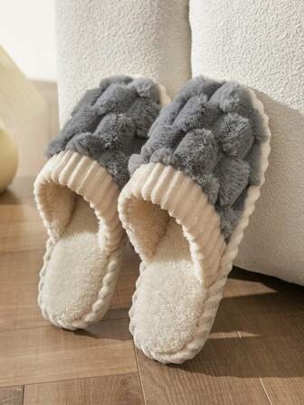 Men's Indoor House Slippers For Winter, Comfortable, Warm, Simple, With Fluffy Bottom
