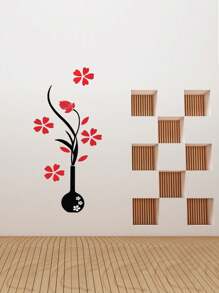 1set Mirror Vase Acrylic 3D Wall Stickers - Red - View 2