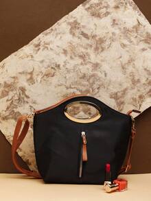 Conjunto de Bolsas de Mujer 4 Piezas: Bolsa de Mano, Bolsa Cruzada, Tote y Cartera, Detalles en Color Dorado, Correa Ajustable, Colores Lisos, Estilo Casual o Juvenil y Tela Permiable - Negro - Ver 5