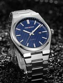 1只經典商務藍色男士石英手錶 - 藍色 - 查看 3