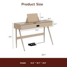 UMOMO 88 Key Weighted Digital Piano, Both Desk Piano & Vanity Desk Piano, 88 Key Progressive Hammer-Action Keyboard Piano For Beginners With MIDI, Burlywood - 米色 - 查看 8