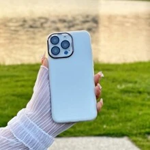 A White Simple Electroplated Lens Frame Fine Hole Frosted Solid Color Mobile Phone Case Compatible With IPhone And Samsung Mobile Phones