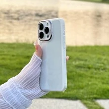 A White Simple Electroplated Lens Frame Fine Hole Frosted Solid Color Mobile Phone Case Compatible With IPhone And Samsung Mobile Phones