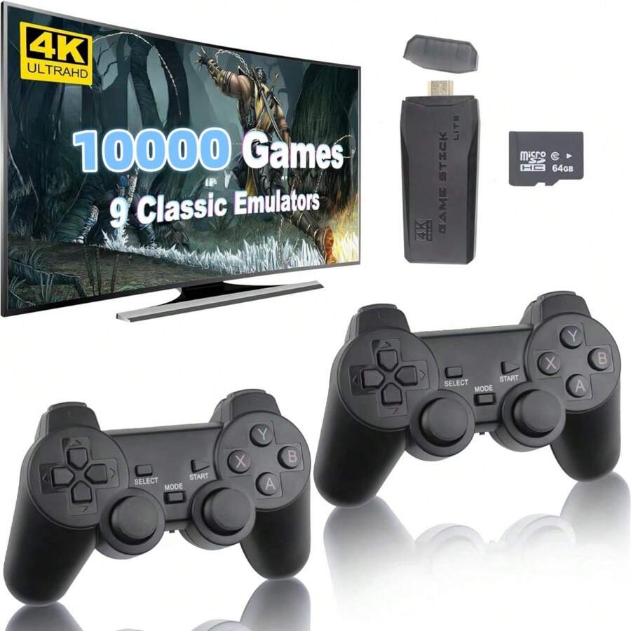 Wireless Retro Game Console, Retro Game Stick With 10,000+ Games, 4K HDMI-Compatible Output, And 2.4GHz Wireless Controller For TV Plug And Play-64G - màu đen - Xem 1