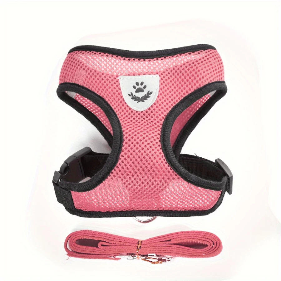 Pet Carrier Backpack And Leash Set, Soft And Breathable Mesh Vest Adjustable For Small Cats And Dogs, Dog Leash Harness For Pet Supplies - Pink - View 1