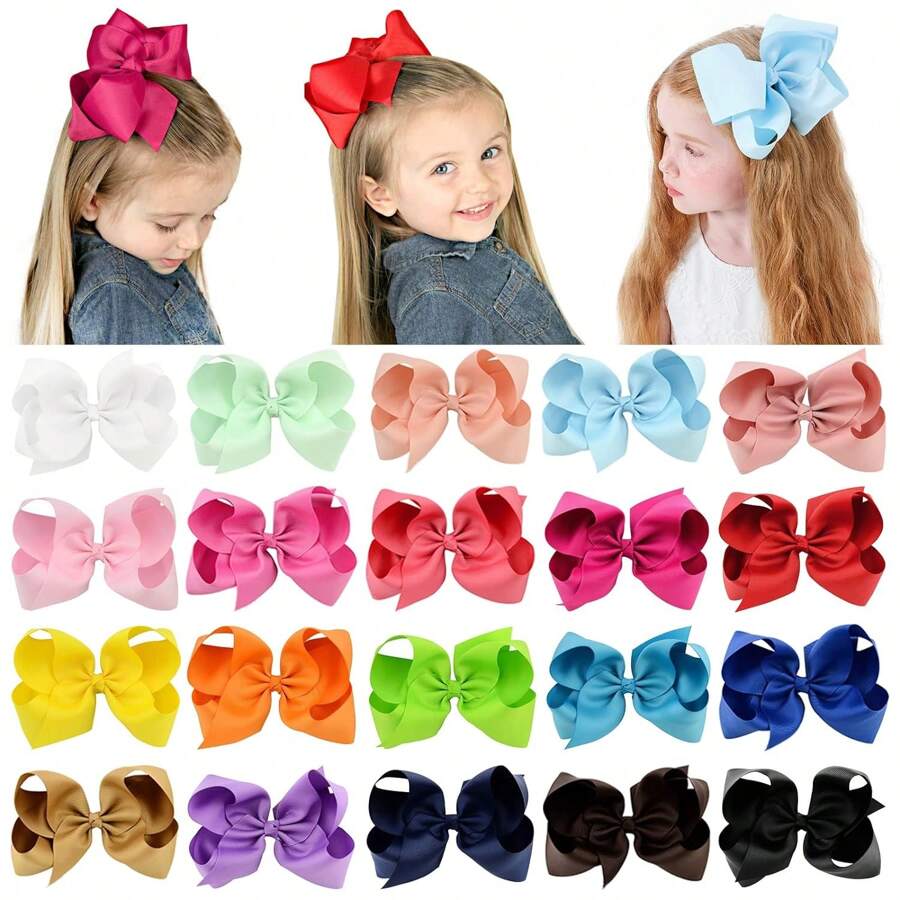 20 Stücke Große 6 Zoll Haarschleifen Für Mädchen Mit Grosgrainband, Haarzubehör Für Kleinkinder Mit Alligatorclips, Für Kleinkinder, Baby Mädchen, Kinder Und Teenager