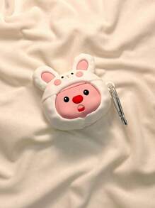 Apple Bunny Cute 1pc Cartoon 3d Character Airpods Case Compatible With Airpods 1/2/Pro/3/Pro2 - White - View 3