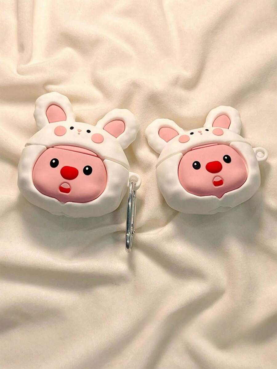 Apple Bunny Cute 1pc Cartoon 3d Character Airpods Case Compatible With Airpods 1/2/Pro/3/Pro2 - White - View 1