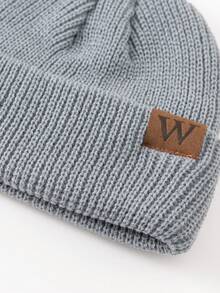 1 st Stickad mössa för män med läderetikett och våffelstruktur Casual - Grå - Visa 3