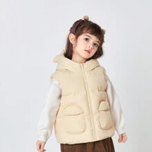 Balabala 女童冬季簡約色保暖無袖連帽兒童羽絨外套黑色 - 駝色 - 查看 3
