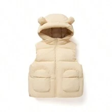 Balabala 女童冬季簡約色保暖無袖連帽兒童羽絨外套黑色 - 駝色 - 查看 5