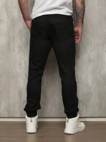 Calça jogger masculina perna com punho elastico na cintura - Preto - Visão 3
