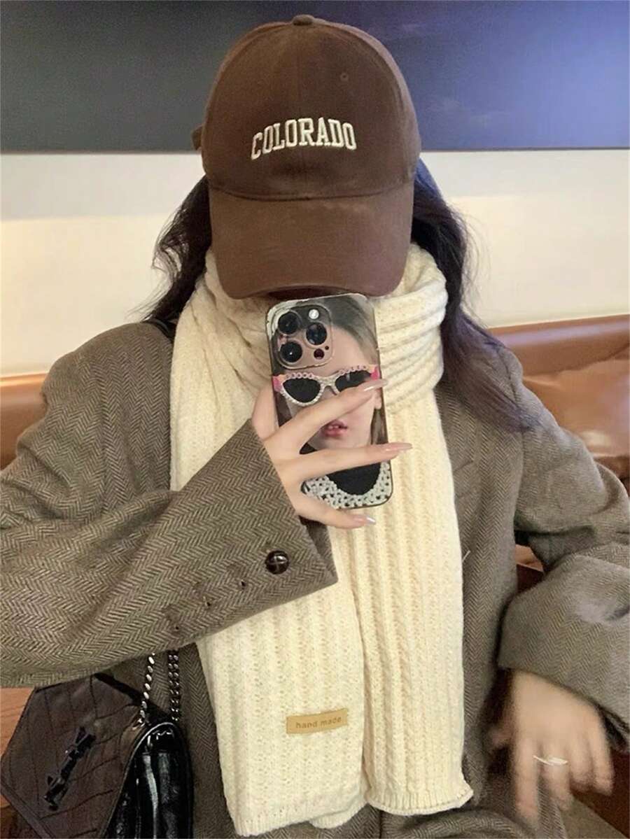 1入新款秋冬情侶針織圍巾,純色,ins風格,簡約、窄、厚、暖和,適用於春秋外套、披肩、韓國時尚、個性化、多用途、價格實惠、可愛、厚實、保暖的日常約會、派對、戶外旅行、各年齡層的禮物 - 杏色 - 查看 1