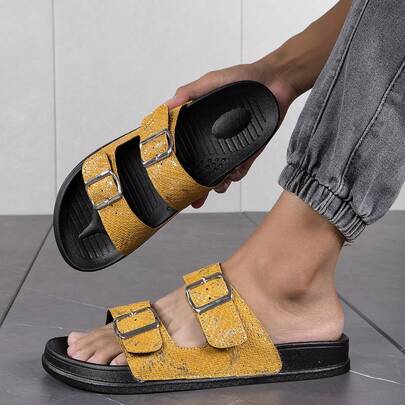Hausschuhe Für Den Sommer, Outdoor-kleidung, 2023, Neue Stil-sandalen Mit Pu-leder-riemenschnalle Und Weicher Sohle, Große, Breite Fußrutschen