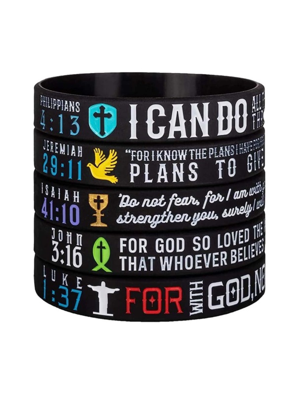 1pc/5pcs Christian Bible Verse Religious Rubber Silicone Bracelets Wristband