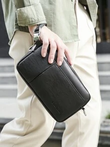 gorchis New Style Clutch Bag With Multiple Zipper Pockets, Business & Casual, Pu Leather, Black, Suitable For Travel Or Daily Use Handbag Wristlet Bag Large Capacity Anti-Theft Portable Lightweight Hand Bag Office Supplies Gift For Husband Summer Hip Bag Valentine Day Purses Black Bag Travel Essentials Stickers Winter Back To School Valentines Gifts Holiday Vintage The Sporty Life Men Wallet Vacation Bags Gift Bag Bag Pack Handbags Spring Vintage Bags Makeup Bag - Black - View 5