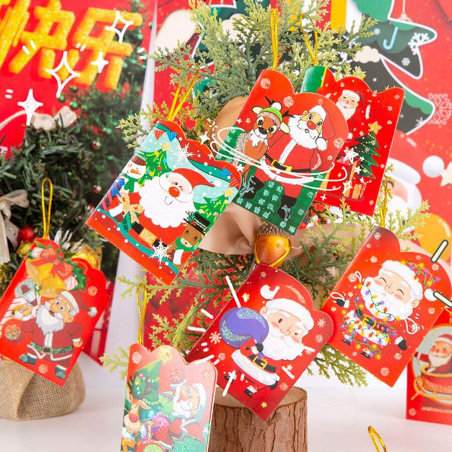 8pcs Random Creative Christmas Greeting Cards, Christmas Classroom Decor Cards, Student Message Wish Cards - Multicolor - View 1