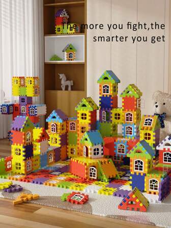45 piezas de Bloques de construcción con forma de casa de tamaño grande (6,5 cm) Juguete educativo de rompecabezas para niños, decoración de habitación, regalo de Navidad, bloques de colores