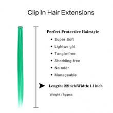 5 件套绿色夹式合成接发长直发，适合女性角色扮演女孩 - 綠色 - 查看 4