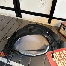 日本男士胸包斜挎包，休闲腰包单肩个性化运动包背包 - 黑色 - 查看 5