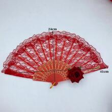 1pc Ladies' Lolita Style Lace Fan Chinese Dance Fan Qipao Accessory European Style Cosplay Folding Fan With Rose Pattern