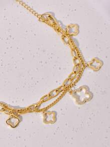 1pc Fashionable Double Layered Four-Leaf Clover Titanium Steel Bracelet For Women, Versatile Accessory