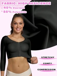 Women Breast Augmentation Post Op Surgery Shapewear Bra Tops With Long Sleeves - Black - View 9