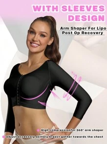Women Breast Augmentation Post Op Surgery Shapewear Bra Tops With Long Sleeves - Black - View 6