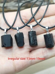 1pc Natural Labradorite Gemstone Pendant Necklace - Black - View 4