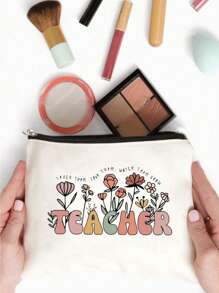 2 个装时尚字母印花化妆包，多功能化妆包，多功能拉链手拿包零钱包老师答谢礼物感谢老师化妆包化妆包毕业生日化妆包卡通图案化妆包，轻便便携礼品袋等功能性化妆包化妆包化妆包化妆收纳盒化妆收纳盒化妆袋化妆包 - 米色 - 查看 4