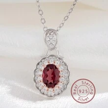 YBO S925純銀d型天然石榴石吊墜項鍊