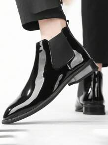 男士黑色pu皮革踝靴,彈性帶便攜式,時尚意大利風格,適合休閒和商務