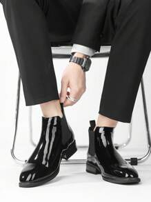 男士黑色pu皮革踝靴,彈性帶便攜式,時尚意大利風格,適合休閒和商務