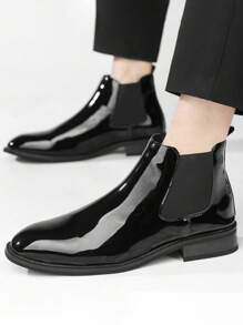 男士黑色pu皮革踝靴,彈性帶便攜式,時尚意大利風格,適合休閒和商務