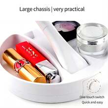 1pc Foldable Makeup Mirror With LED Light Strorage Box Organizer, Double Sided 1X & 10X Magnifying Retractable Mirror for Table, Vanity, Cosmetic - White - View 5