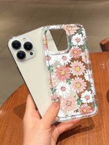 1pc Daisy Pattern Anti-Fall Clear Tpu Airbag Phone Case Compatible With Apple Iphone - Multicolor - View 2