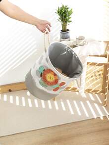 1個布質卡通獅子儲物籃,可折疊的圓形衣物和玩具組織者,適用於兒童房和客廳