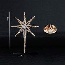 Broche Con Patrón De Estrella Cruzada Y Alfiler De Cuello Con Incrustaciones, Broche De Diamantes De Imitación Vintage Para Decoración De Traje De Boda - Dorado - Ver 1