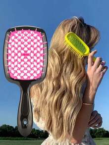 女性女孩中空寬齒梳,頭皮按摩梳,濕髮或乾髮脫結理髮梳
