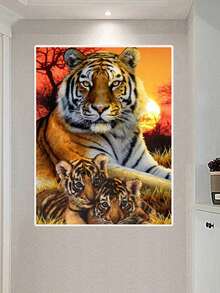 1入組獅虎5d鑽石畫全鑽diy十字繡馬賽克藝術家居裝飾