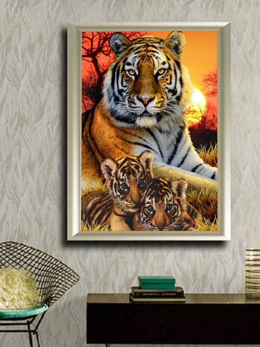 1入組獅虎5d鑽石畫全鑽diy十字繡馬賽克藝術家居裝飾