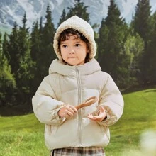 Balabala Young Boy Cute Solid Hooded Down Jacket - White - View 4