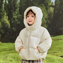 Balabala Young Boy Cute Solid Hooded Down Jacket - White - View 1