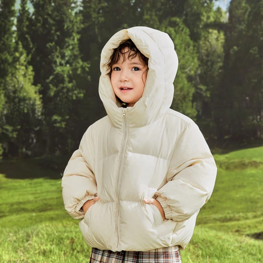 Balabala Young Boy Cute Solid Hooded Down Jacket - White - View 1