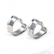 1pair Simple Stainless Steel Silver Heart Shaped Ear Plugs Suitable For Women's Daily Wear - Silver - View 3