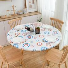 1個圓形藍白菊花桌布,具彈性與防水乙烯基底,以及水牛格子方桌布,適用於野餐、露營、室內外使用 - 白色 - 查看 1